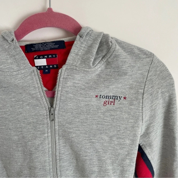 Vintage Y2K Tommy  girl heather grey full zip hoodie - Picture 2 of 6